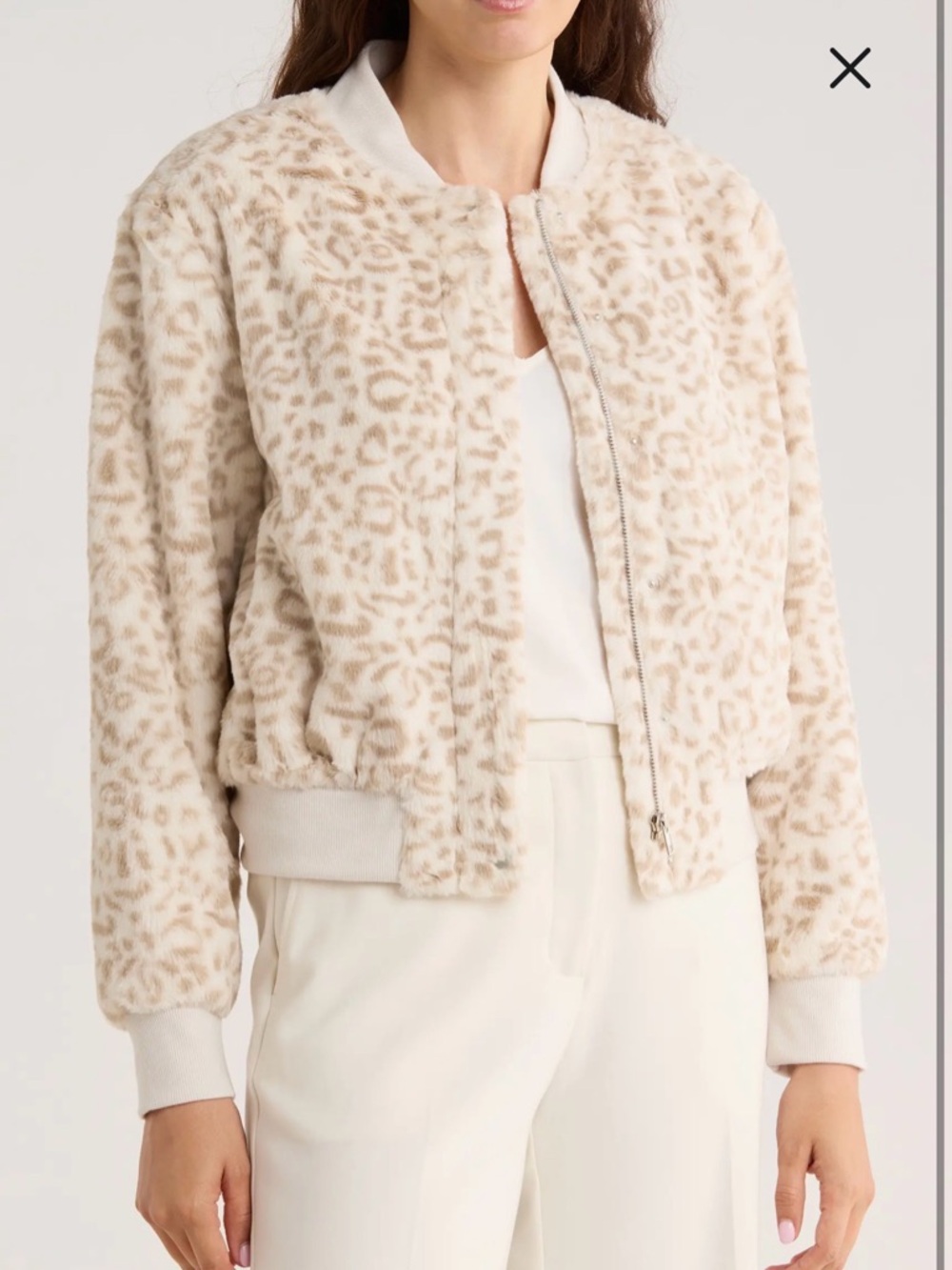 SANCTUARY Faux Fur Leopard-Print Bomber Jacket in Cream NEW! ✨ - Picture 2 of 9
